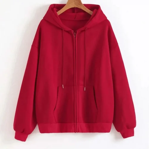 Oversize Women Hoodies Casual Solid Zip Up Hooded Sweatshirt Harajuku Korean Loose Couple Hoodie Jacket Coat Streetwear
