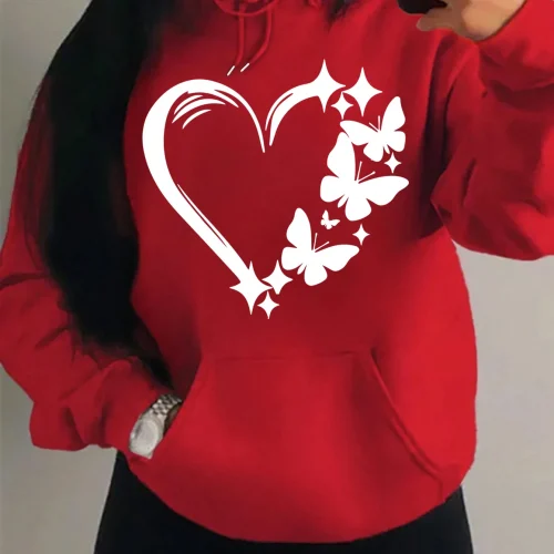Combination Of Love And Butterfly Pattern Hoody Women Hip Hop Street Hoodies Trendy Pocket Clothes Vintage Multicolor Hoodie