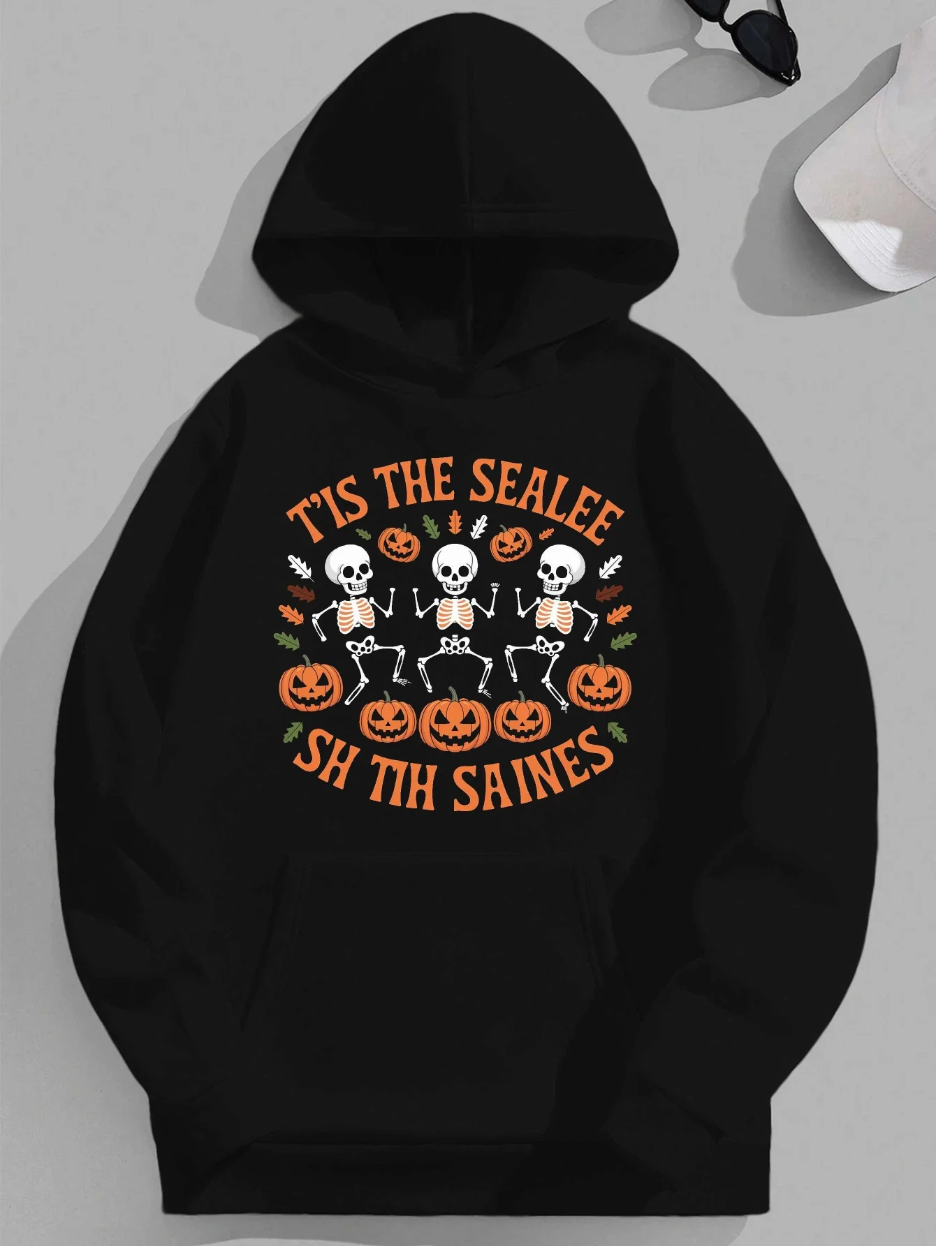 Men's Halloween Hoodie Funny Tis The Season Skeletons Dance Party Graphic Pullover Sweatshirt Plus Size Party Casual Fall Outfit