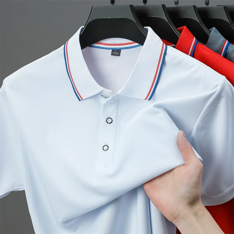 2025 New Men's Casual Solid Color Short Sleeved Polo Shirt Summer Fashionable and Comfortable Versatile Top - Image 5