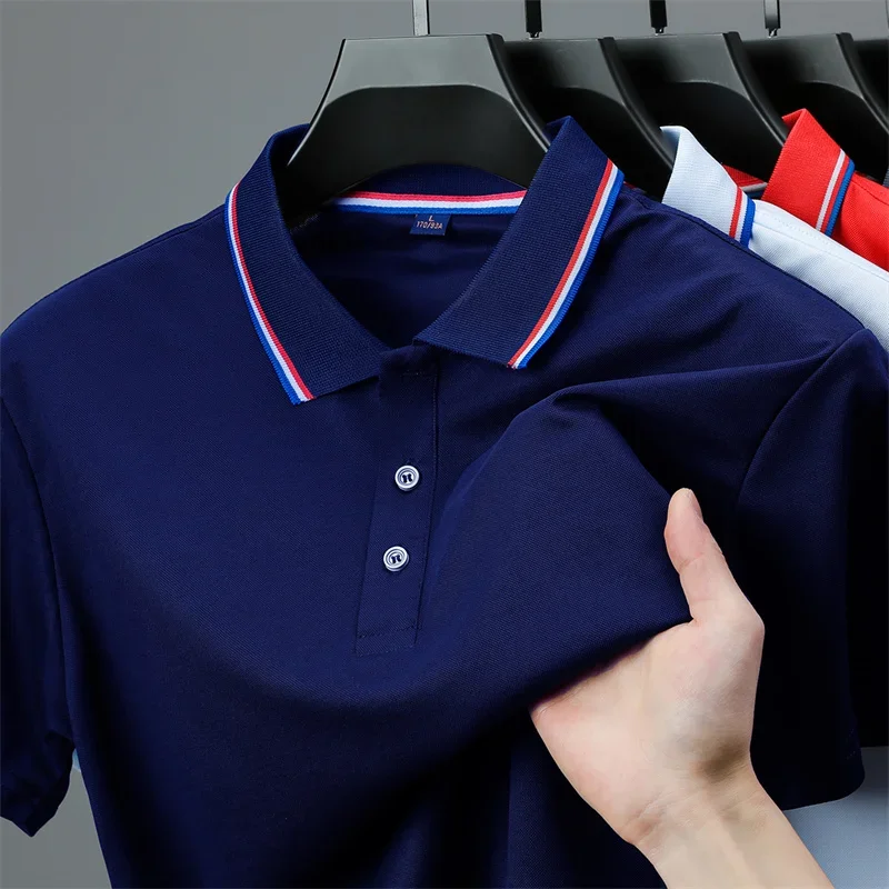 2025 New Men's Casual Solid Color Short Sleeved Polo Shirt Summer Fashionable and Comfortable Versatile Top - Image 2