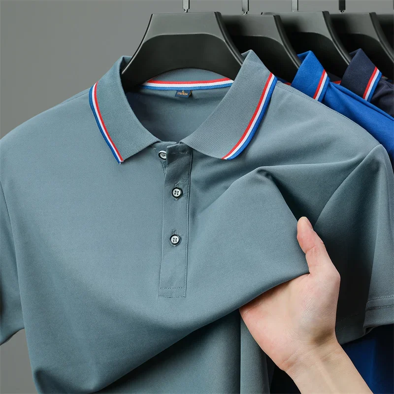2025 New Men's Casual Solid Color Short Sleeved Polo Shirt Summer Fashionable and Comfortable Versatile Top - Image 3