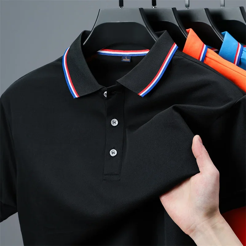 2025 New Men's Casual Solid Color Short Sleeved Polo Shirt Summer Fashionable and Comfortable Versatile Top - Image 4