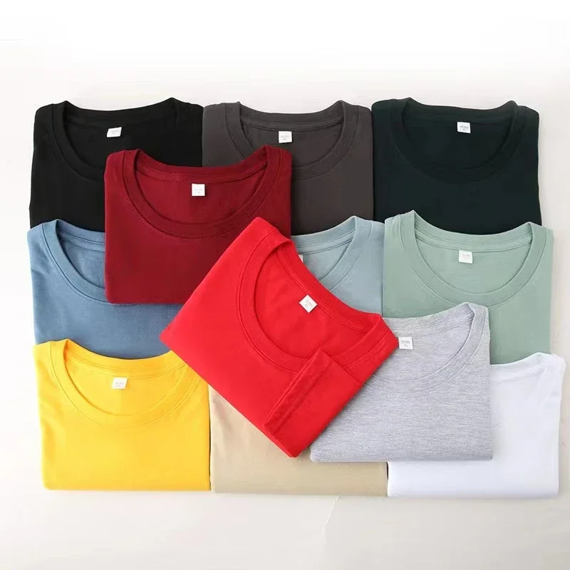 Men's Solid Color round Neck Long Sleeve T-Shirt Cotton Summer Comfortable Breathable Casual Top in Various Colors - Image 4